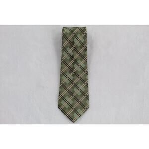 Geoffrey Beene 100% Silk Tie Green Gold Plaid Men Necktie